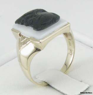 Warrior Cameo Style Mens Banded Agate Ring   10k Solid Gold VIntage 