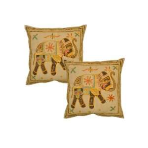  2 Pcs Indian Elephant Embroidery Ethnic Pillow Cushion 