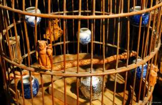 Antique BIRDCAGE Bamboo CHRISTOFLE SILVER LACE BIRDS Cage Vintage 