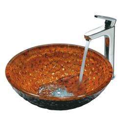 Vigo Amber and Gold Glass Vessel Sink and Faucet Set  