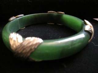   translucent, jade green, Lucite, bangle, bracelet with gold accents