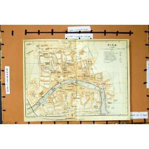 1909 MAP ITALY STREET PLAN TOWN PISA FIUME ARNO