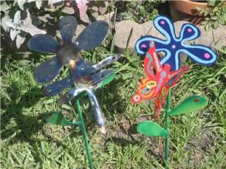 HANDCRAFTED METAL DRAGONFLY & FLOWER YARD ART AND ACCENT  