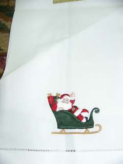 COTTON EMBROIDERED HAND GUEST TOWEL SANTA SLEIGH NWT  
