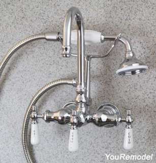 CHROME CLAWFOOT TUB SHOWER FAUCET with DRAIN and SUPPLY  