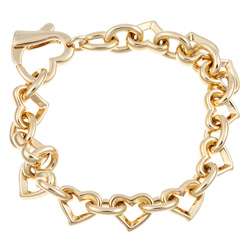 14k Gold over Silver Polished Heart Link Bracelet  