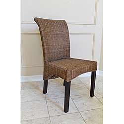 Campbell High back Mahogany Rattan Weave Chairs (Set of 2)   