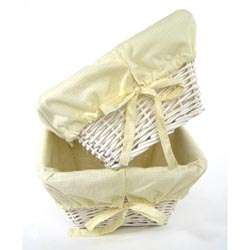 White Wicker Basket Set with Yellow Gingham Liners  