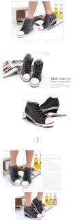 Women Canvas Wedge Heels Sneakers Shoes Pink/Purple/Black US 5.5 8 