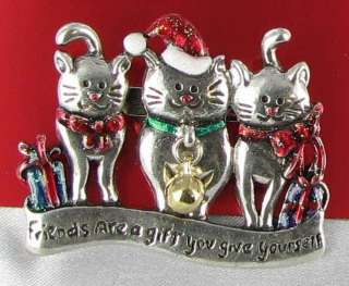 New Christmas Xmas Cats Pin brooch Bell Kittens Xmas Friends Kitty 