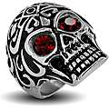 Stainless Steel Mens Red Cubic Zirconia Eyes Skull Ring MSRP 
