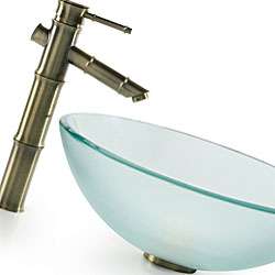 Kraus Frosted Sink and Bamboo style Bathroom Faucet  