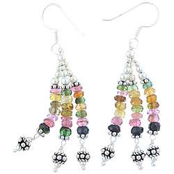 Sterling Silver Multi faceted Israel cut Tourmaline Earrings (India 