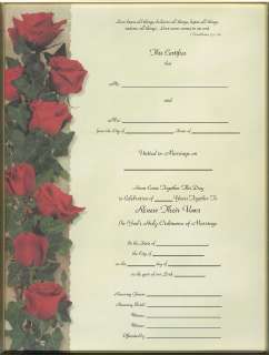 MARRIAGE RENEWAL Certificate Red Roses & Ivy Blank  