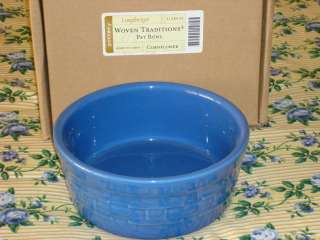 Longaberger Cornflower Blue Woven Traditions Pottery Pet Bowl  