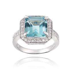 Glitzy Rocks Sterling Silver Blue Topaz and Cubic Zirconia Square Ring