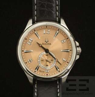 Bulova Round Face Copper And Black Leather Watch  