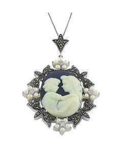 Sterling Silver Cameo Necklace of mother and child  