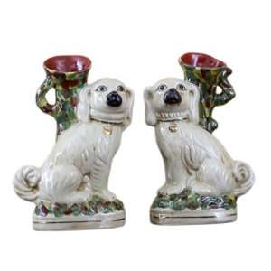  Animal Pattern Hand Painted Pair of Dogs Sculpture, 7.75 x 