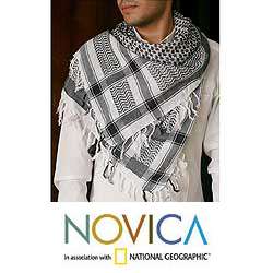 Cotton Black Houndstooth Scarf (India)  