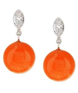 14k White Gold Coral and Diamond Post Earrings  