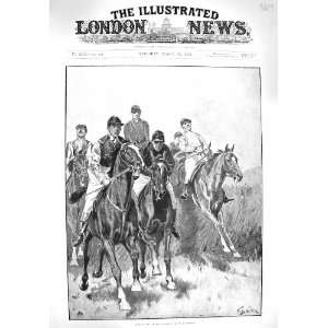  1895 HORSES JUMPING SPORT JOCKEYS WOLLEN OLD PRINT