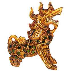 Pair of Gold and Glass Foo Dog Dragons (Thailand)  