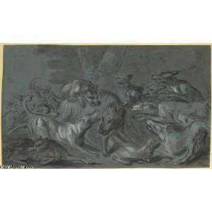 Oil Reproduction   Jean Baptiste Oudry   24 x 14 inches   Pack of Dogs 
