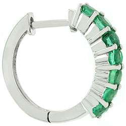 14k White Gold Emerald Hoop Earrings  