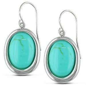  Sterling Silver Oval Cabochon Turquoise Fish Hook Earrings 