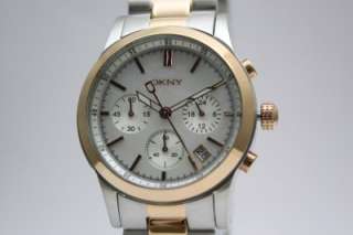 New DKNY Women Steel Two Tone Chronograph Pearl Date Watch NY8078 
