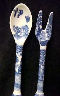 Blue Willow China Salad Fork & Spoon Serving Utensils  