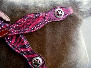 BRIDLE WESTERN LEATHER HEADSTALL PINK ZEBRA TACK  