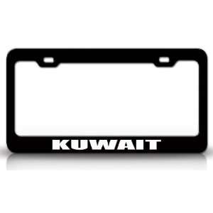 KUWAIT Country Steel Auto License Plate Frame Tag Holder, Black/White