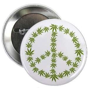  PEACE SIGN Marijuana Pot Leaf 2.25 inch Pinback Button 