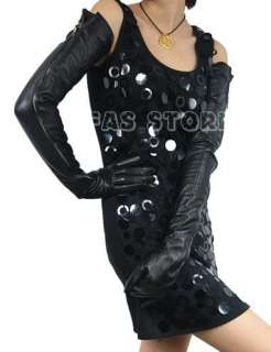 70cm(27.5) long zipper real leather opera gloves*black  