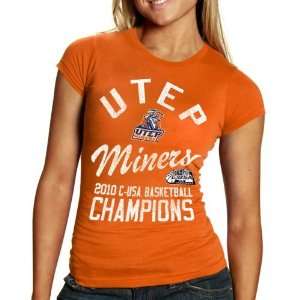 UTEP Miners Ladies Orange 2010 C USA Basketball Tournament Champions T 