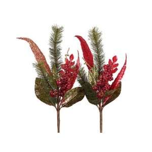  Pack of 6 Cameo Red Feather/Pine/Beaded/Foliage Christmas 
