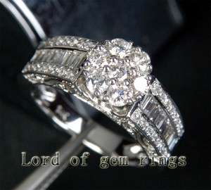Cluster 1.59ct DIAMOND Solid 14K WHITE GOLD Channel ENGAGEMENT WEDDING 