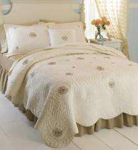 Modern Ivory Floral Cotton Quilt Comforter Bedding  