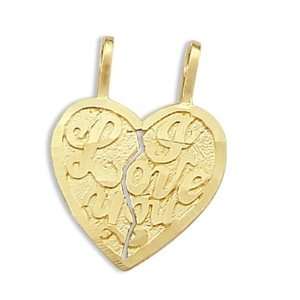   Breakable Charm 14k Yellow Gold Two Heart Pendant Jewel Roses
