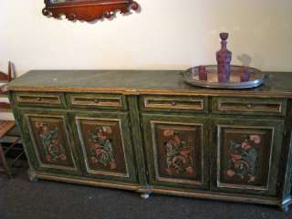 1930s Hand Painted Italian Long Console Table Credenza  