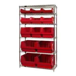 18x42x74 Chrome Shelving With 13 Magnum Giant Hopper Bins Red  