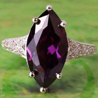   Marquise Cut Amethyst & White topaz Gems Silver Ring Size 8  