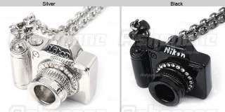 Cute Lovely Black Silver Camera with Crystal Rhinestone Pendant Long 