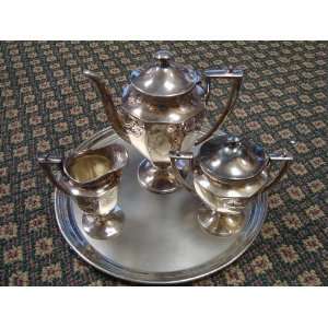  VERY ELEGANT SILVER COFFEE SET WITH TRAY VERY NICE 