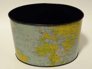   Era Tin Litho Oval World Map Globe Atlas Desk Pencil Organizer  