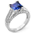 50Ct Blue Sapphire Round Diamond Engagement Wedding Ring 14k Gold 