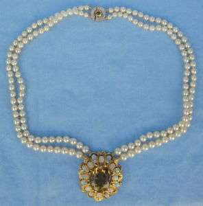 14k Gold Citrine Opal, Diamond & Pearl Pendant Necklace  