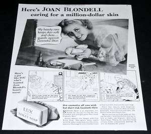1936 OLD MAGAZINE PRINT AD, LUX TOILET SOAP & JOAN BLONDELL  